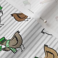 Chickens with clovers -  Saint Patrick's Day - grey stripes - LAD22