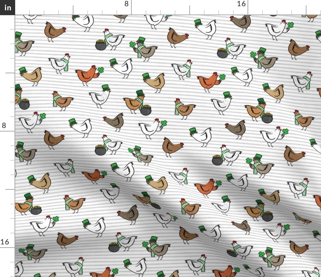 Chickens with clovers -  Saint Patrick's Day - grey stripes - LAD22