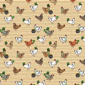 (small scale) Chickens with clovers -  Saint Patrick's Day - orange stripes - LAD22