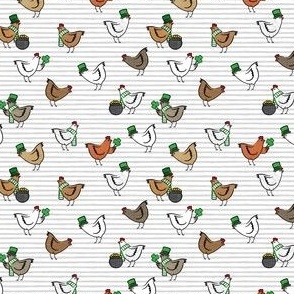 (small scale) Chickens with clovers -  Saint Patrick's Day -  grey stripes - LAD22