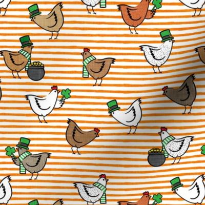 Chickens with clovers -  Saint Patrick's Day - orange stripes - LAD22