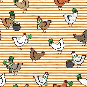 Chickens with clovers -  Saint Patrick's Day - orange stripes - LAD22