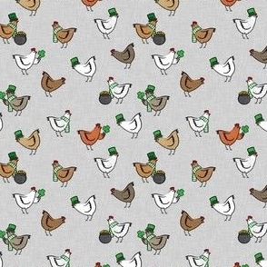 (small scale) Chickens with clovers -  Saint Patrick's Day - grey - LAD22