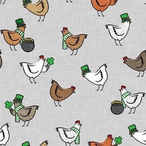 Chickens with clovers -  Saint Patrick's Day - grey - LAD22