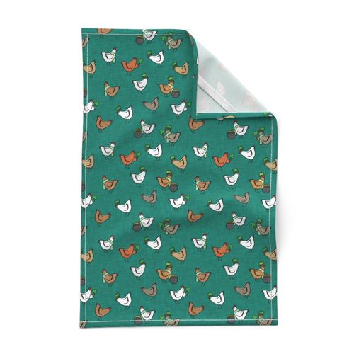 Chickens with clovers -  Saint Patrick's Day - teal - LAD22