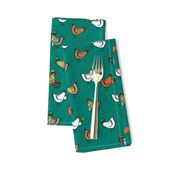 Chickens with clovers -  Saint Patrick's Day - teal - LAD22