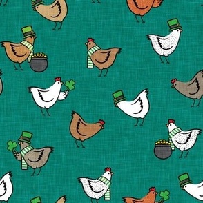 Chickens with clovers -  Saint Patrick's Day - teal - LAD22