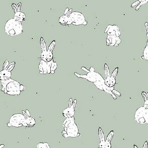 Sweet little bunny friends kids easter animals spring love design in white on mint green