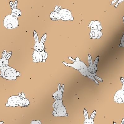 Sweet little bunny friends kids easter animals spring love design in white on orange caramel cinnamon 