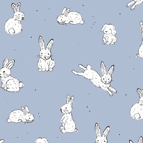 Sweet little bunny friends kids easter animals spring love design in white on moody blue 