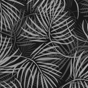 Grey palm leaves on black XL