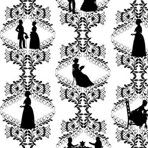 Victorian Silhouette Damask on white
