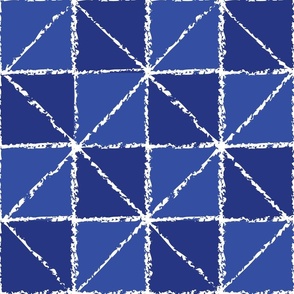 Blue tones crayon line diamond shape geometric seamless pattern 