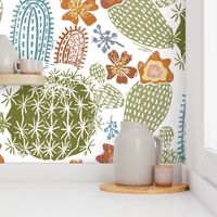 Cactus Garden on White Block Print Style