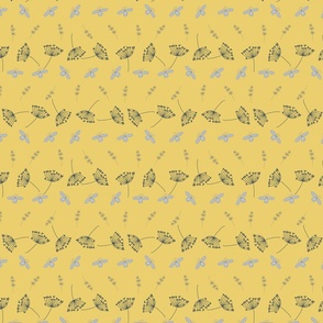 Grey Flowers pattern on yellow background