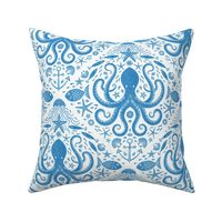 Underwater Adventure Octopus block print marine blue by Pippa Shaw