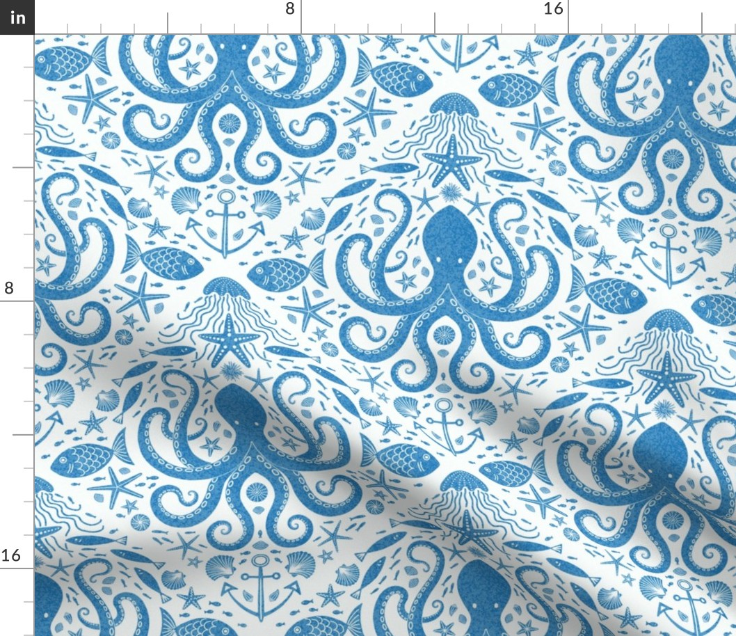 Underwater Adventure Octopus block print marine blue by Pippa Shaw