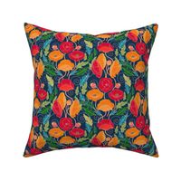 Ornamental Poppy Art Nouveau in red and orange - small