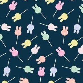 (small scale) bunny suckers - easter candy lollipops - pastels on dark blue - LAD22