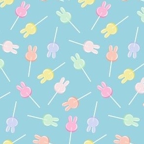 (small scale) bunny suckers - easter candy lollipops - multi on blue - LAD22