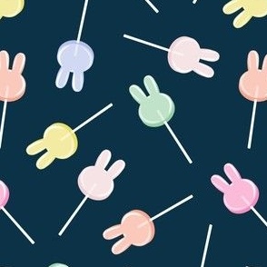 bunny suckers - easter candy lollipops - pastels on dark blue - LAD22