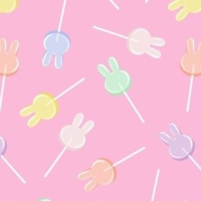 bunny suckers - easter candy lollipops - multi on pink - LAD22