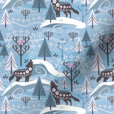 Grey Wolves / Song of Life / Scandi / Folk Art / Icy Blue / Small