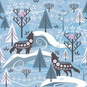 Grey Wolves / Song of Life / Scandi / Folk Art / Icy Blue / Small