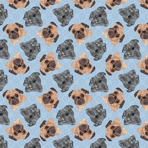 SCATTERED MIXED PUGS BLUE 16