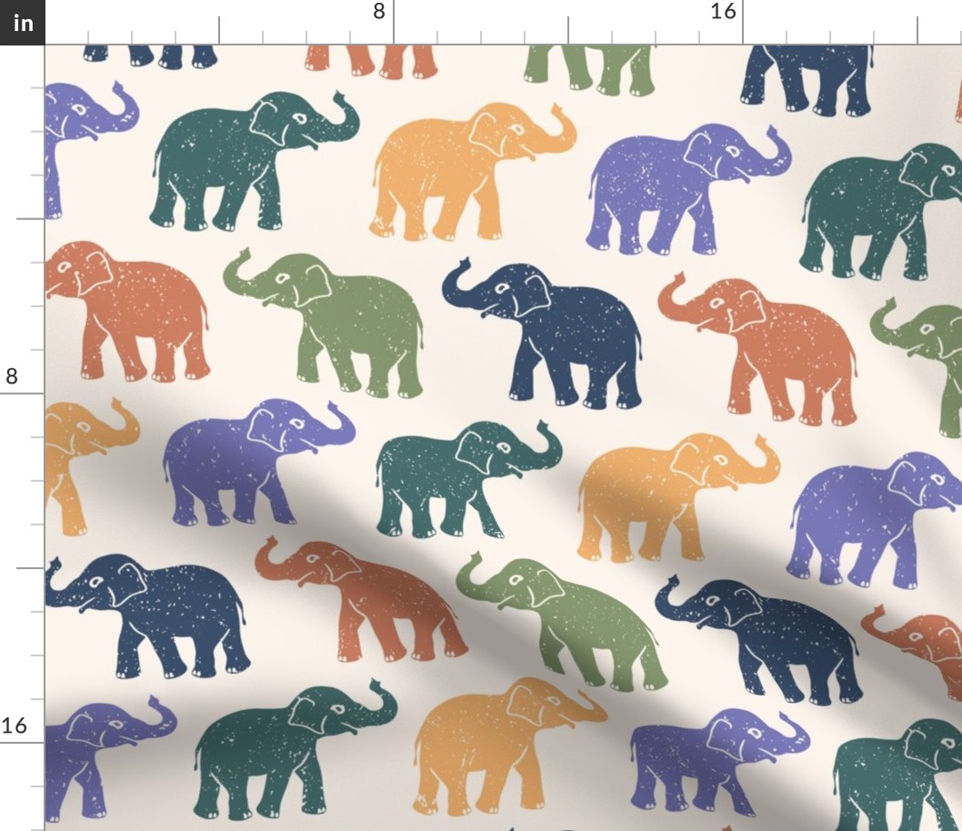 Elephants parade block prints cream
