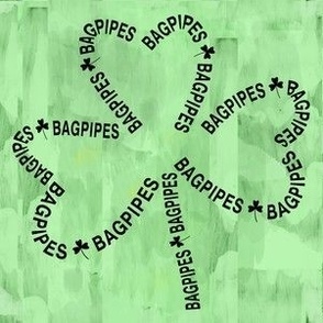 Bagpipes Shamrock Text Green Background