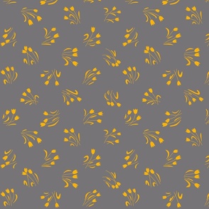 Floral pattern with bright yellow flowers on grey background 