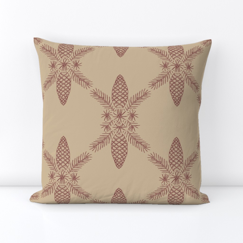 Wine Red Conifer Cone Repetitive Pattern