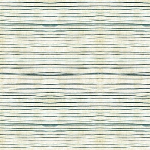 Thin and Hand Drawn Stripes - teal green on cream -(large scale)12x12