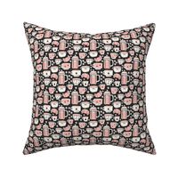 French Café - Block Print Coffee Black Pink Small Scale
