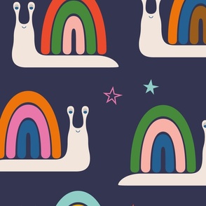 Rainbow Snails Navy and Vintage Brights