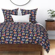 Rainbow Snails  - Large - Navy and Vintage Brights