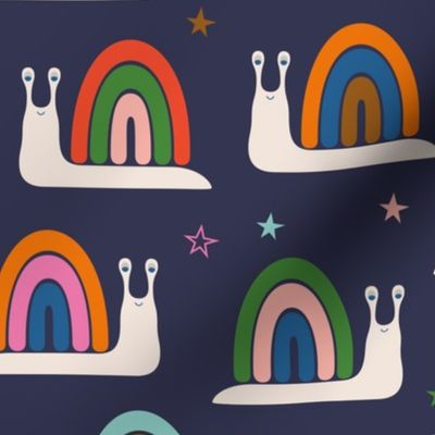 Rainbow Snails  - Large - Navy and Vintage Brights