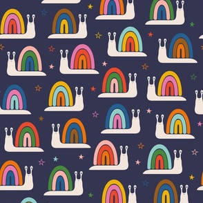 Rainbow Snails  - Large - Navy and Vintage Brights