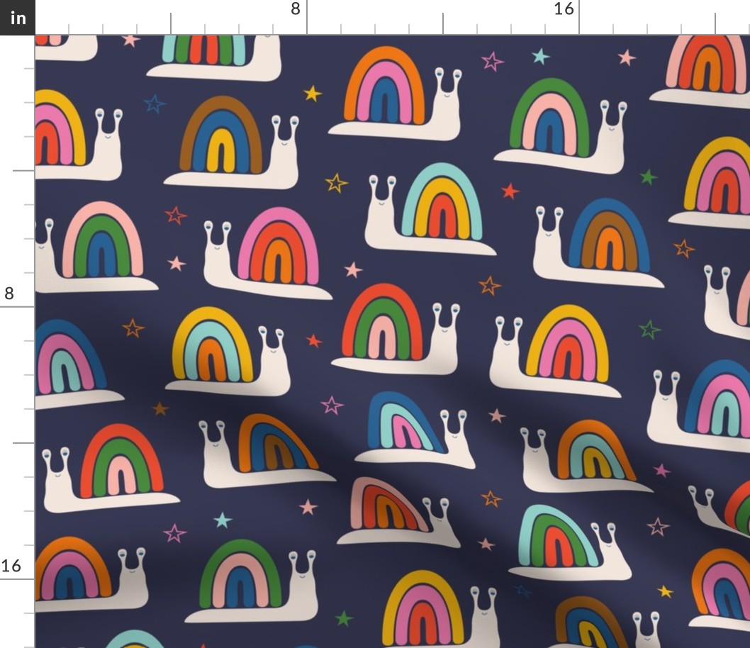 Rainbow Snails  - Large - Navy and Vintage Brights