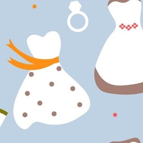 Wedding dress on blue background