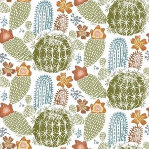 Cactus Garden Small on White Block Print Style