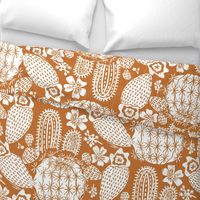 Cactus Garden White on Orange Block Print Style