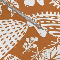 Cactus Garden White on Orange Block Print Style