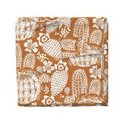 Cactus Garden White on Orange Block Print Style