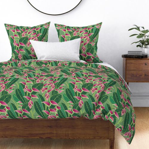 Heliconia jungle block-print-jade linen