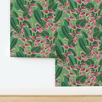 Heliconia jungle block-print-jade linen