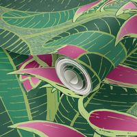 Heliconia jungle block-print-jade linen