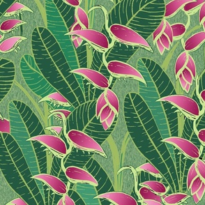 Heliconia jungle block-print-jade linen