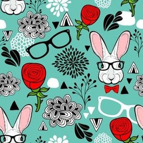 Easter rabbits in red roses